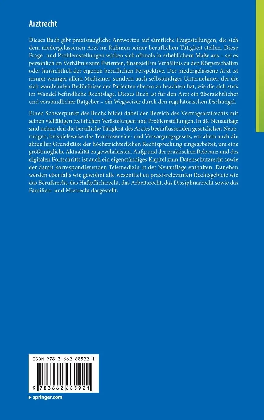 Rückseite: 9783662685921 | Arztrecht | Praxishandbuch für Mediziner | Schnieder (u. a.) | Buch
