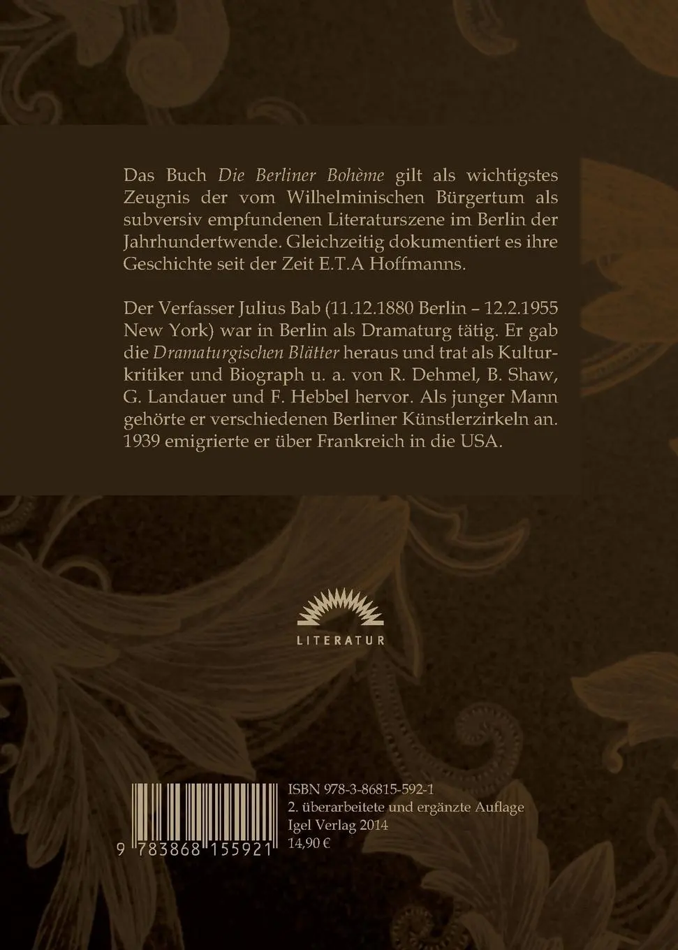 Rückseite: 9783868155921 | Die Berliner Bohème | Julius Bab | Taschenbuch | 108 S. | Deutsch