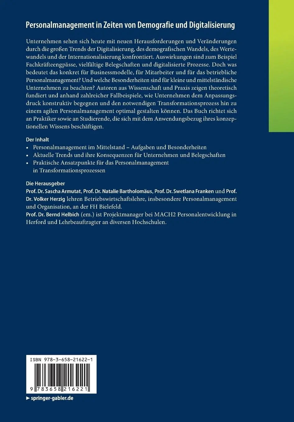 Rückseite: 9783658216221 | Personalmanagement in Zeiten von Demografie und Digitalisierung | Buch