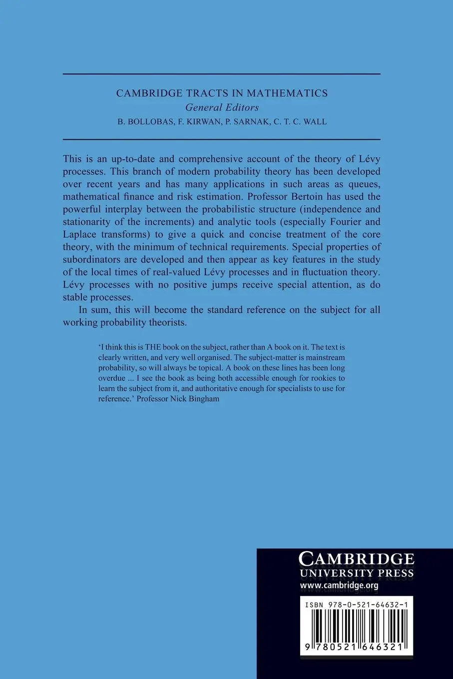 Rückseite: 9780521646321 | Levy Processes | Jean Bertoin (u. a.) | Taschenbuch | Englisch | 2012