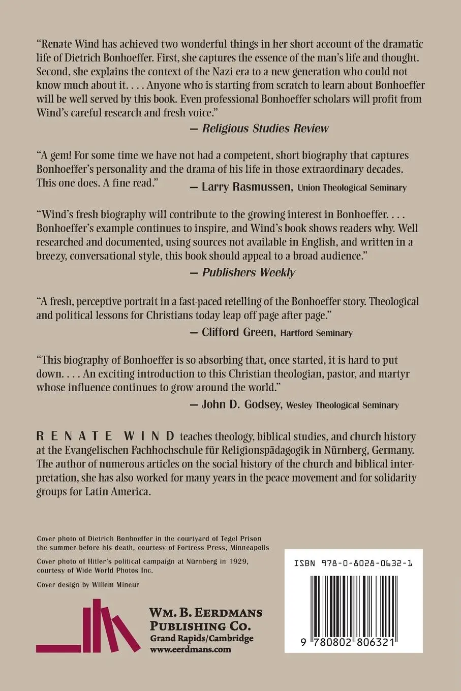Rückseite: 9780802806321 | Dietrich Bonhoeffer | A Spoke in the Wheel | Renate Wind | Taschenbuch