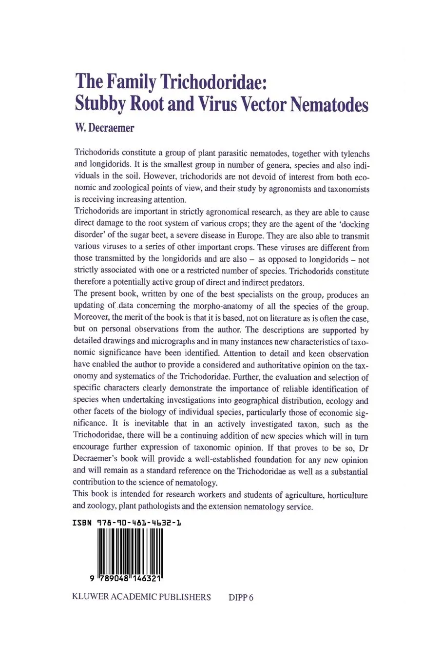 Rückseite: 9789048146321 | The Family Trichodoridae: Stubby Root and Virus Vector Nematodes | xvi