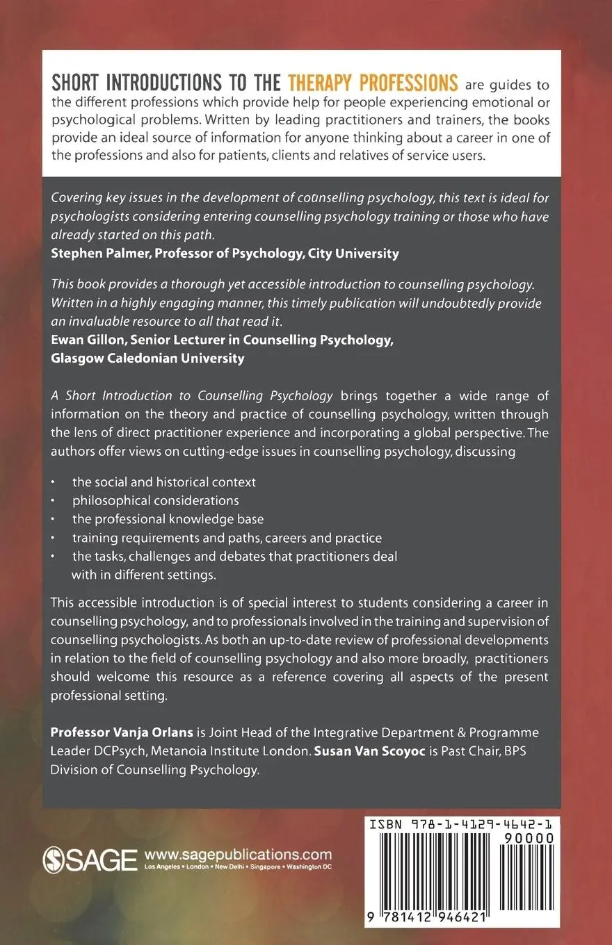 Rückseite: 9781412946421 | A Short Introduction to Counselling Psychology | Vanja Orlans (u. a.)