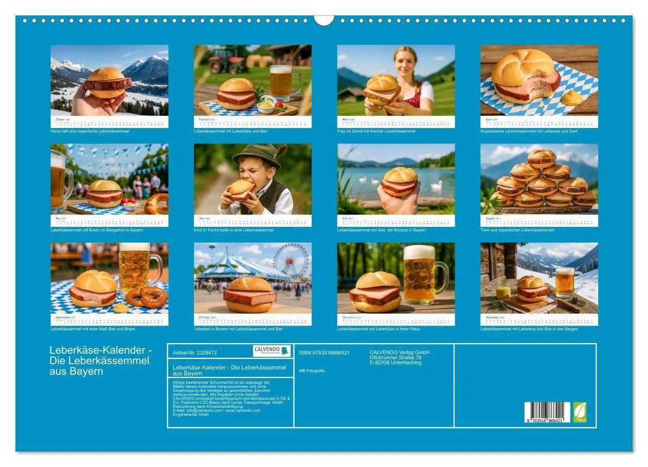 Bild: 9783516866421 | Leberkäse-Kalender - Die Leberkässemmel aus Bayern (Wandkalender...