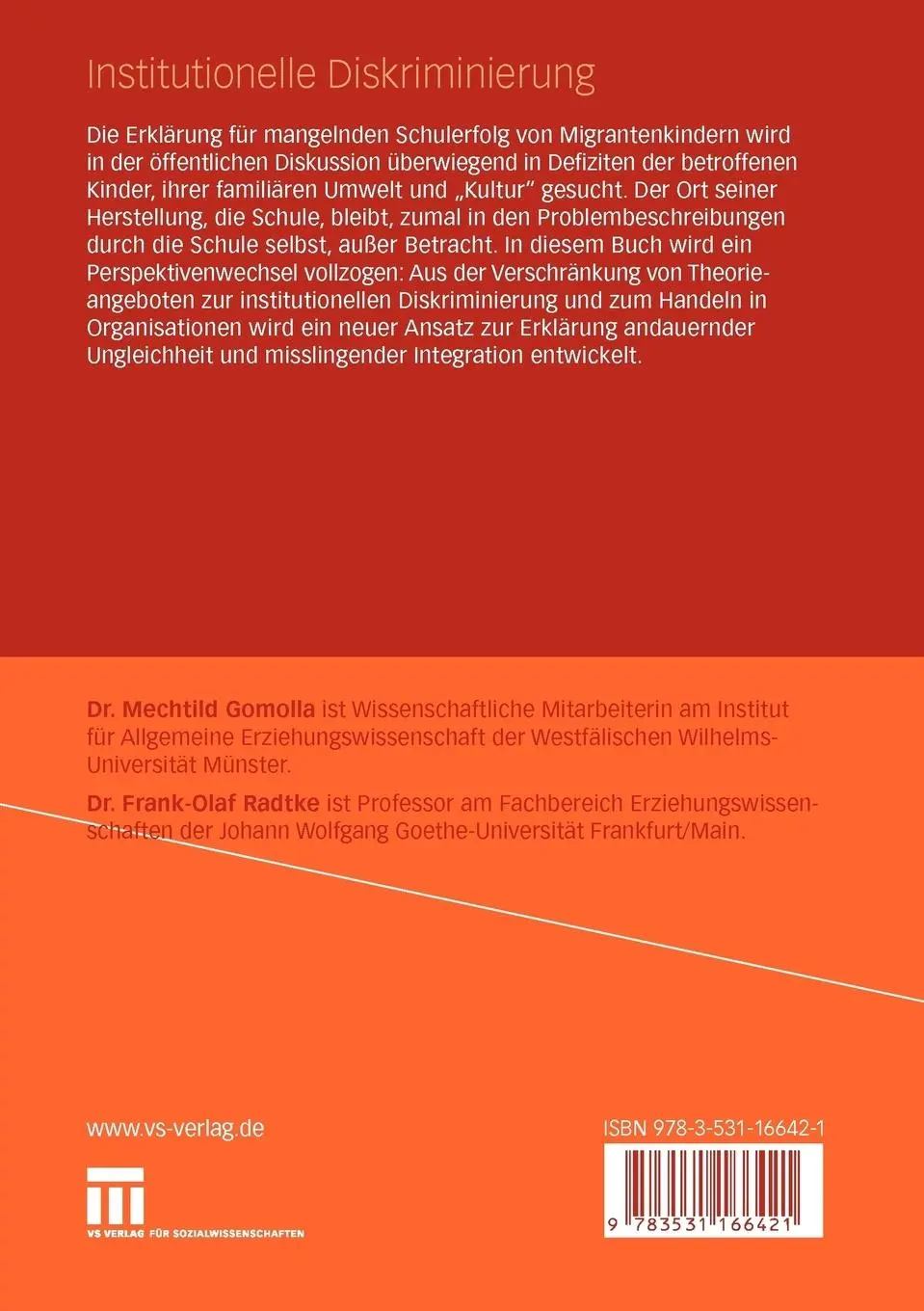 Rückseite: 9783531166421 | Institutionelle Diskriminierung | Frank-Olaf Radtke (u. a.) | Buch
