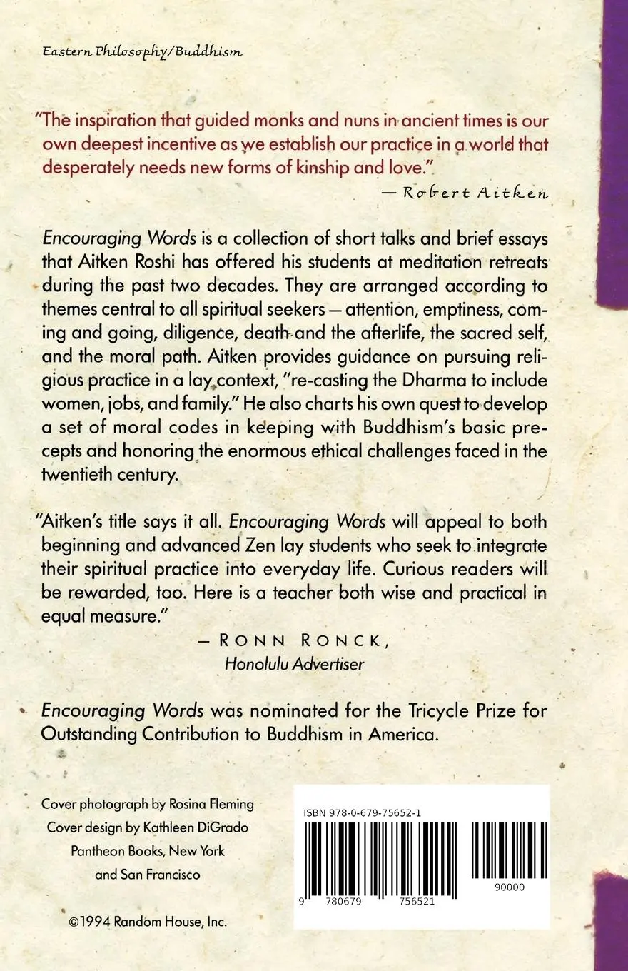 Rückseite: 9780679756521 | Encouraging Words | Zen Buddhist Teachings for Western Students | Buch