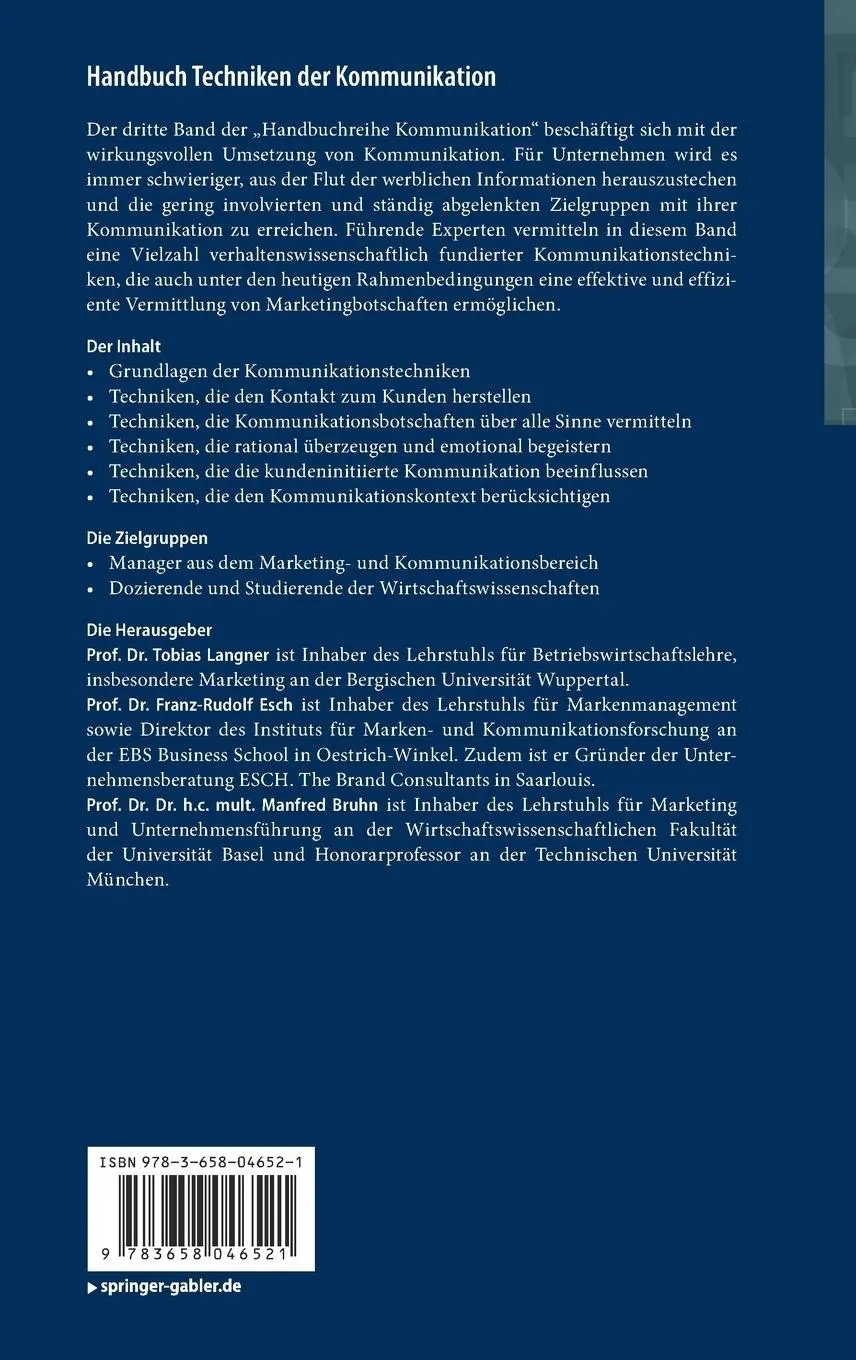 Rückseite: 9783658046521 | Handbuch Techniken der Kommunikation | Tobias Langner (u. a.) | Buch