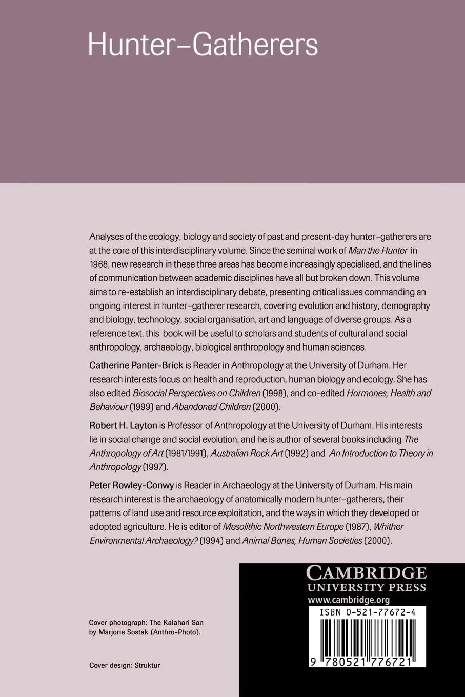 Rückseite: 9780521776721 | Hunter-Gatherers | An Interdisciplinary Perspective | Taschenbuch