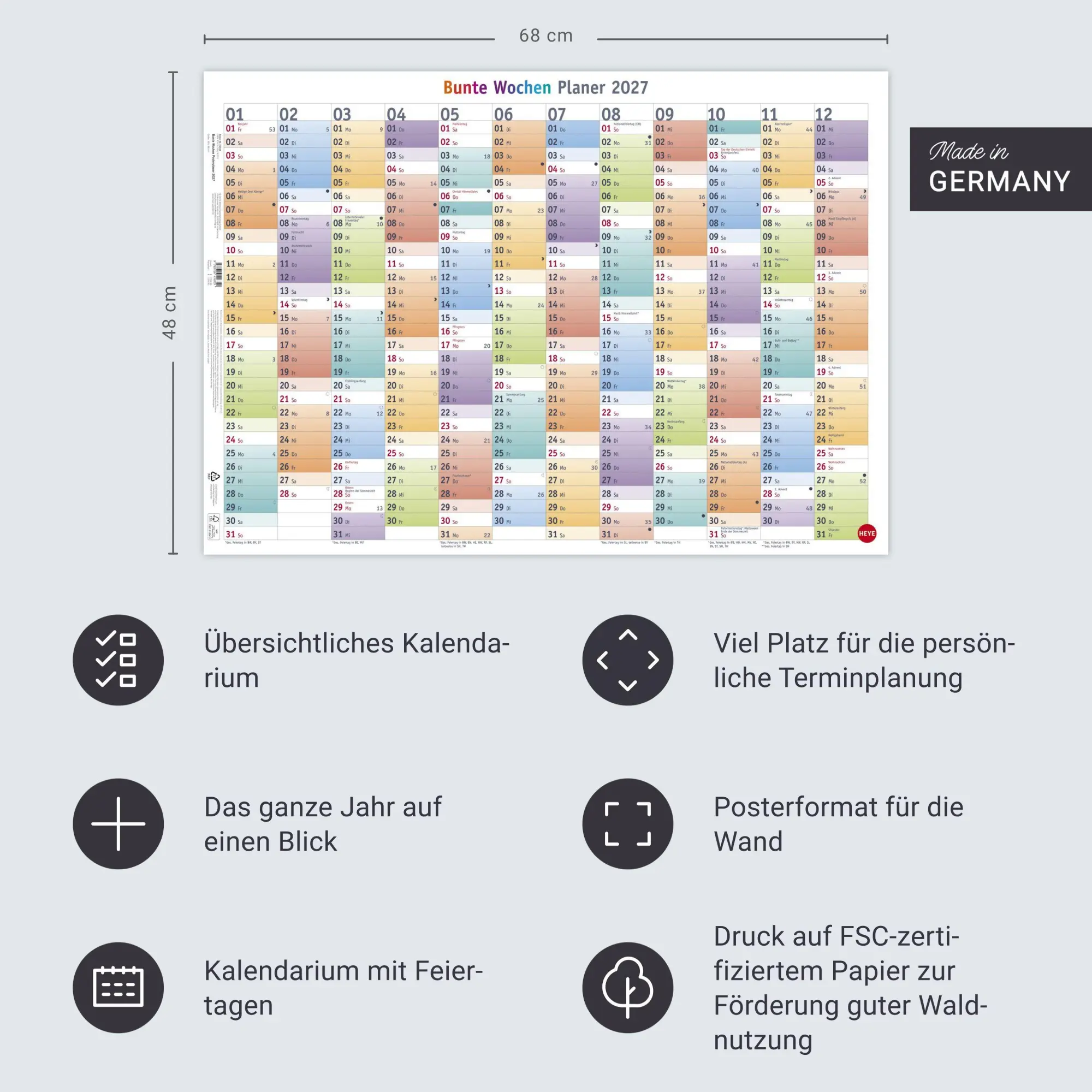 Bild: 9783756416721 | Bunte Wochen Posterplaner 2027 | Kalender | Bunte Wochen Planer Heye