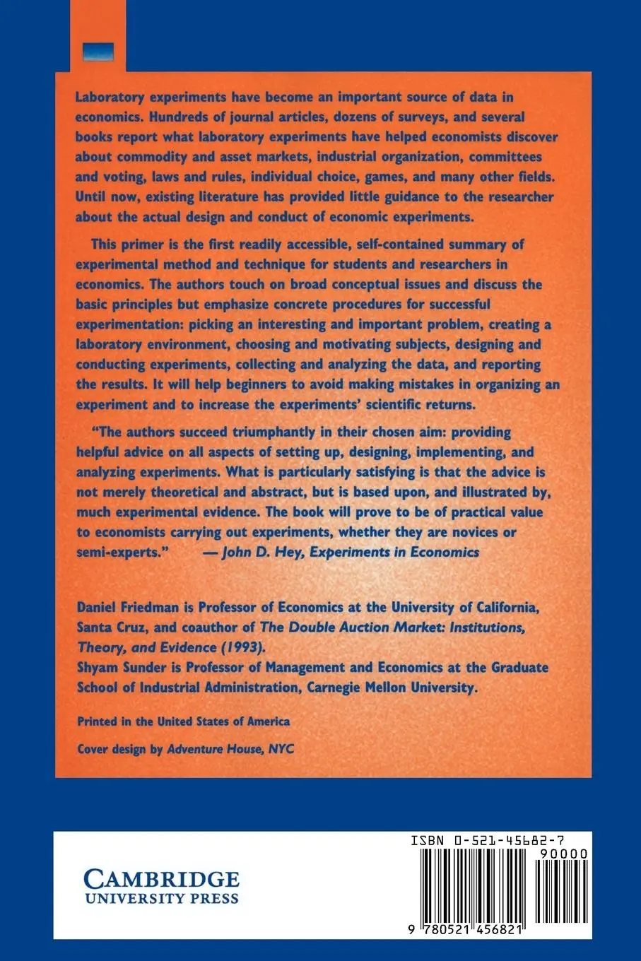 Rückseite: 9780521456821 | Experimental Methods | A Primer for Economists | Friedman (u. a.)