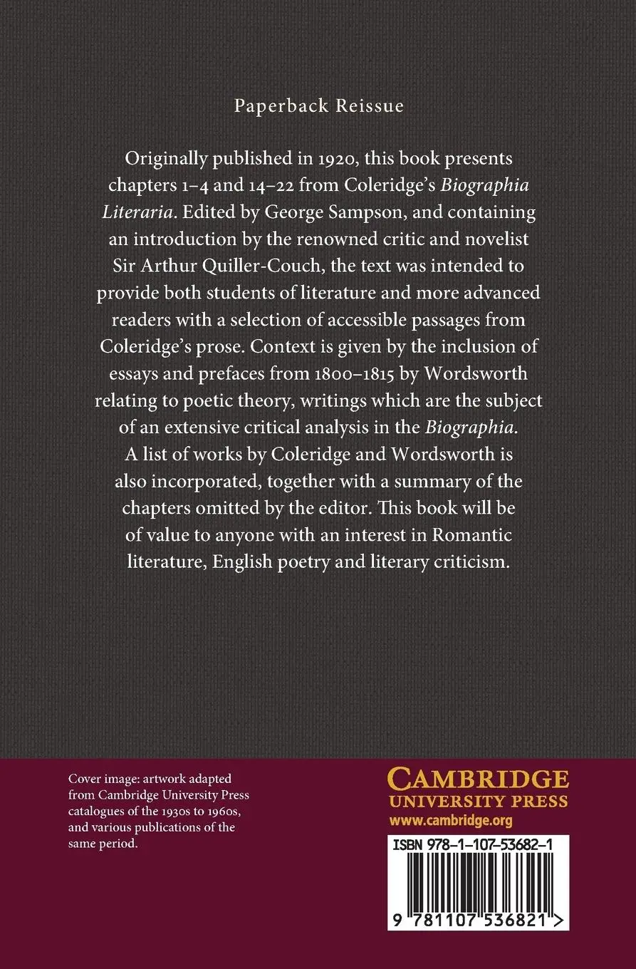 Rückseite: 9781107536821 | Coleridge Biographia Literaria Chapters I-IV, XIV-XXII, Wordsworth...