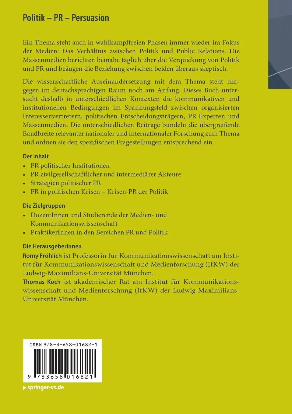 Rückseite: 9783658016821 | Politik - PR - Persuasion | Thomas Koch (u. a.) | Bundle | Deutsch