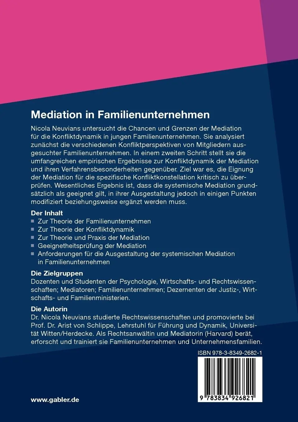 Rückseite: 9783834926821 | Mediation in Familienunternehmen | Nicola Neuvians | Taschenbuch | xx