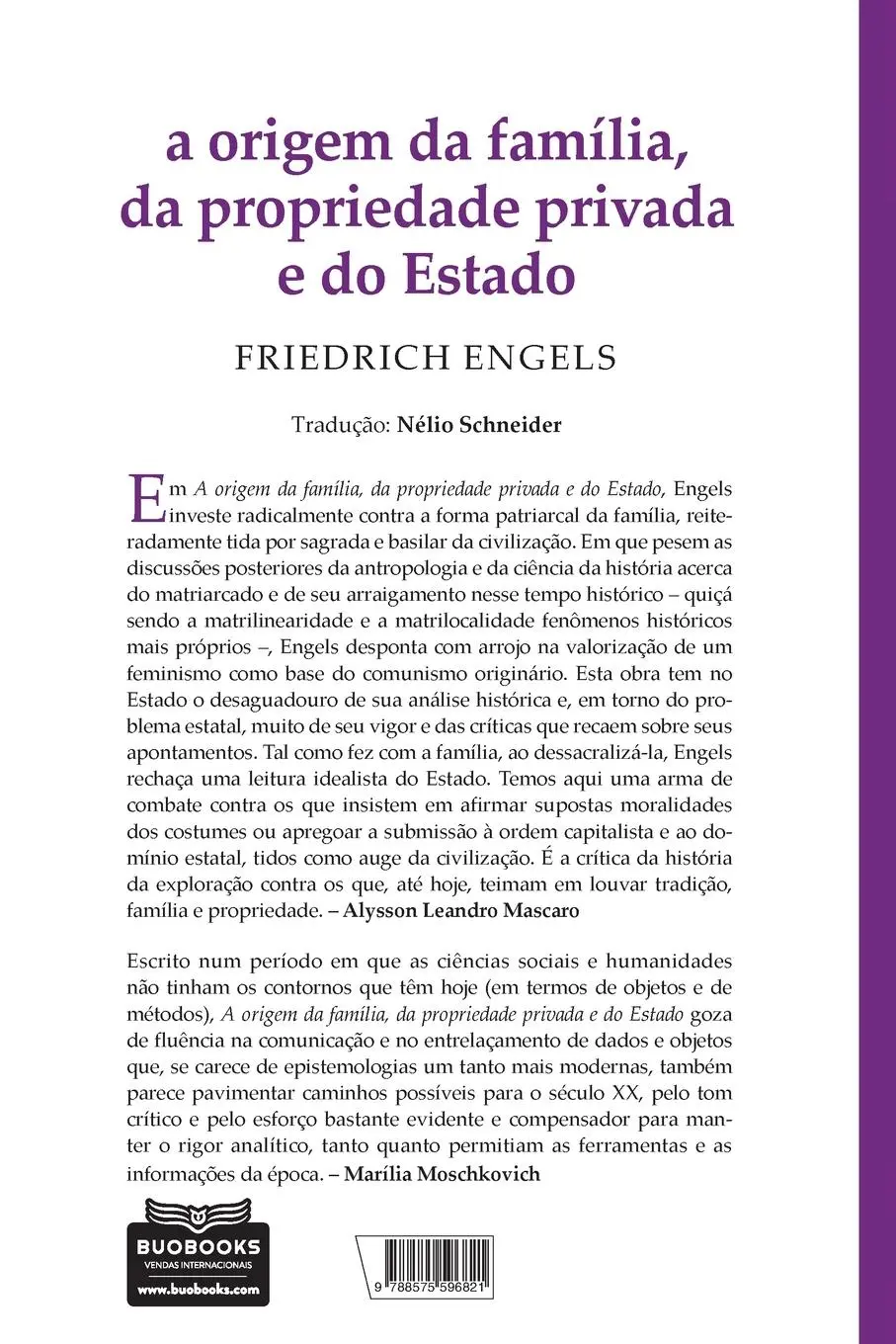 Rückseite: 9788575596821 | A origem da família, da propriedade privada e do Estado | Engels