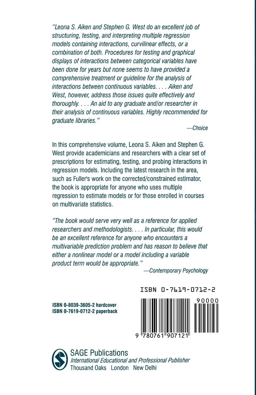 Rückseite: 9780761907121 | Multiple Regression | Testing and Interpreting Interactions | Buch
