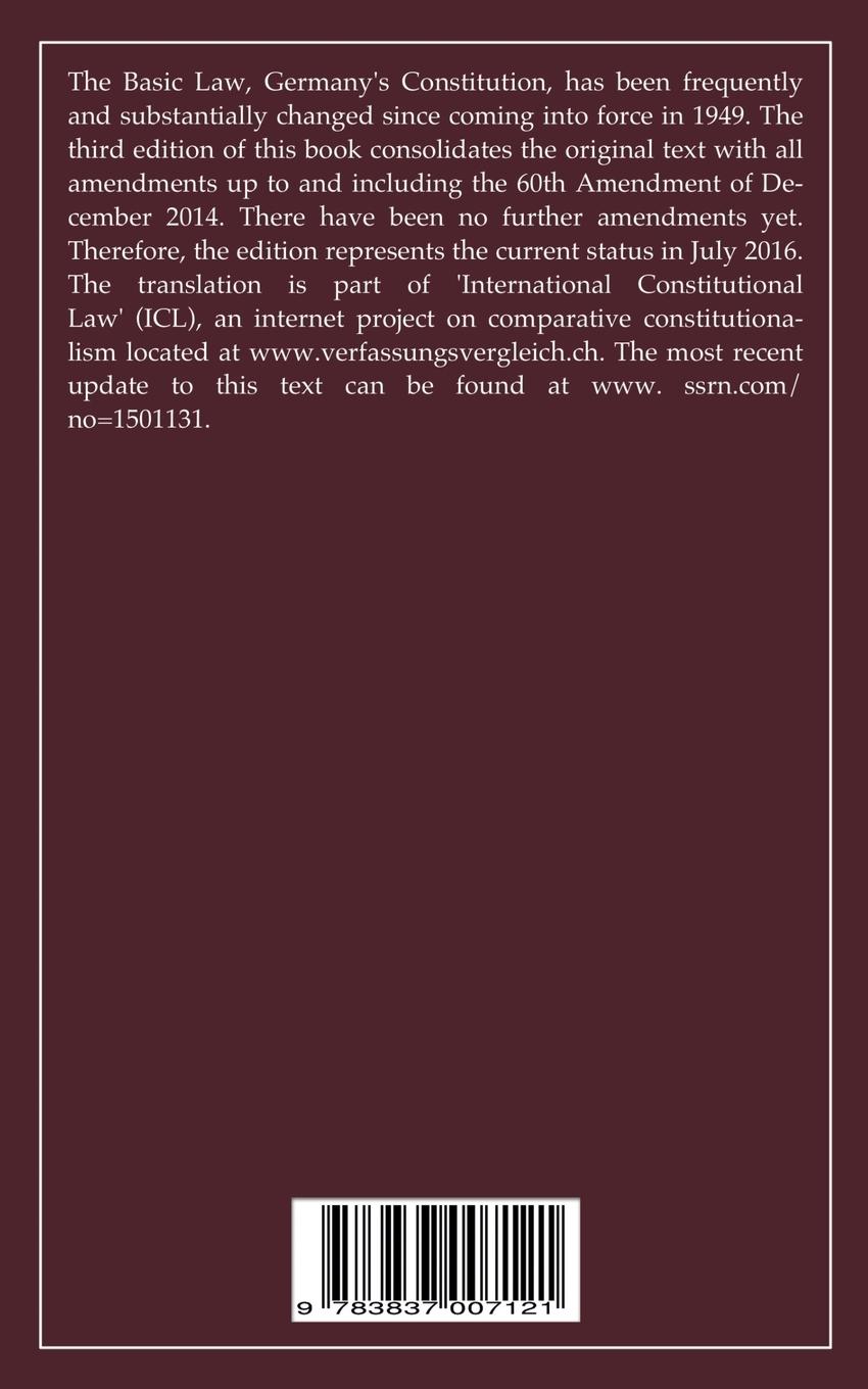 Rückseite: 9783837007121 | The Basic Law (Grundgesetz) 2016 | Axel Tschentscher | Taschenbuch