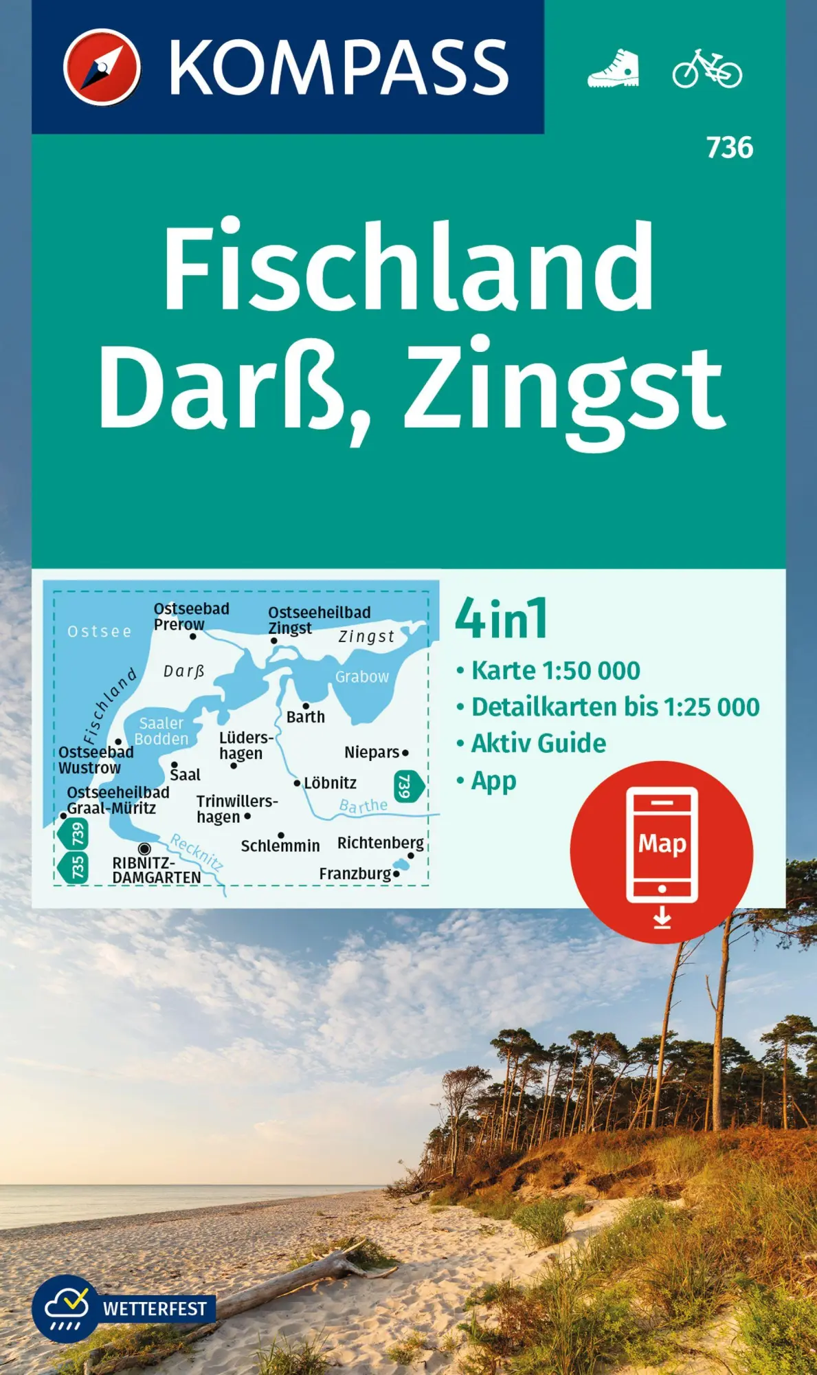 Cover: 9783991217121 | KOMPASS Wanderkarte 736 Fischland, Darß, Zingst 1:50.000 | 2 Bde/Tle