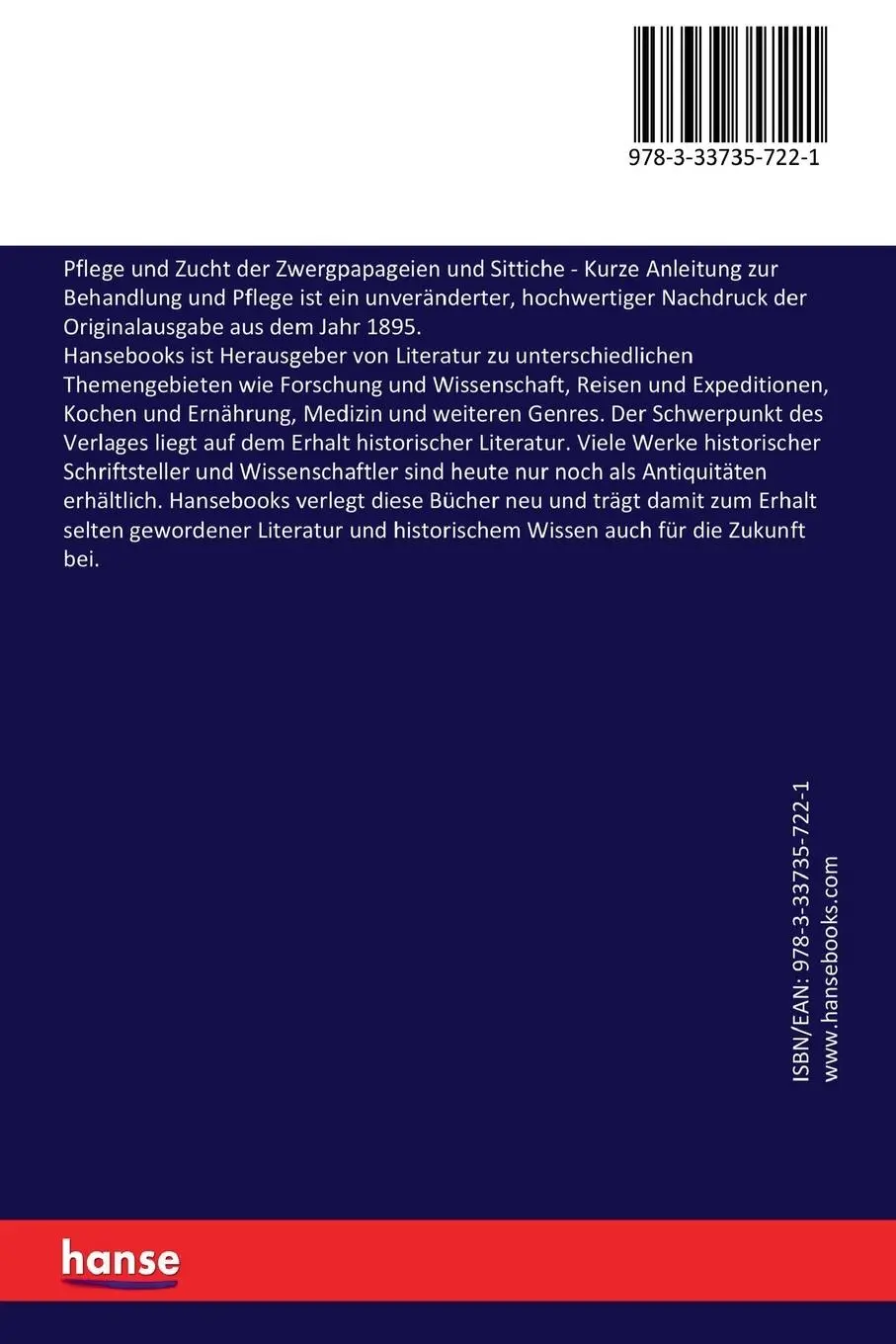 Rückseite: 9783337357221 | Pflege und Zucht der Zwergpapageien und Sittiche | Jean Bungartz