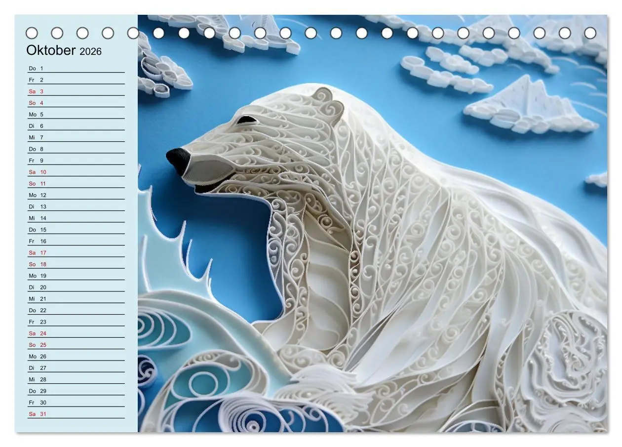 Bild: 9783457527221 | Tierwelt mit Quilling (Tischkalender 2026 DIN A5 quer), CALVENDO...