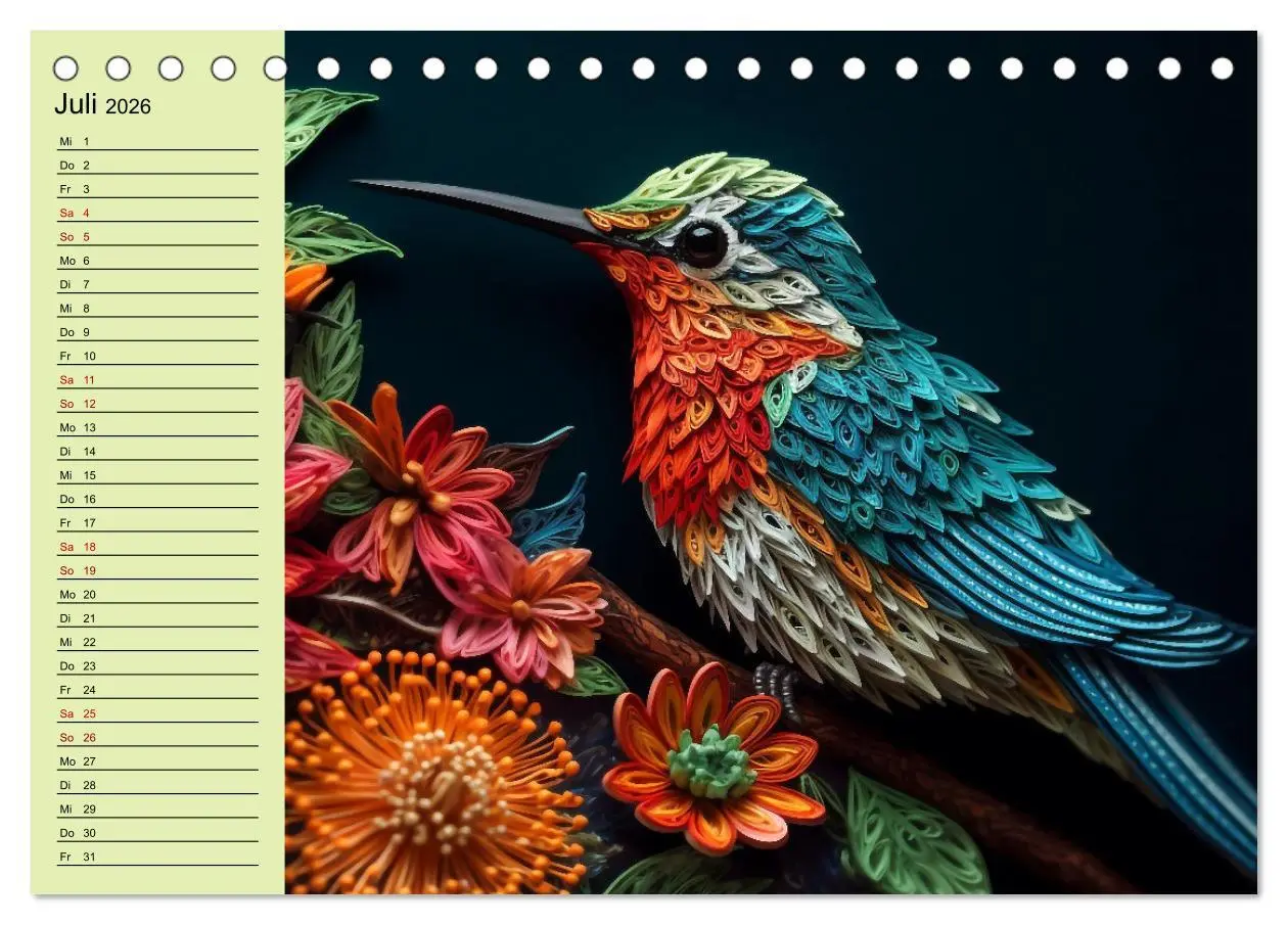 Bild: 9783457527221 | Tierwelt mit Quilling (Tischkalender 2026 DIN A5 quer), CALVENDO...