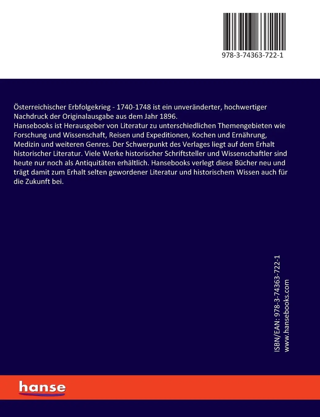 Rückseite: 9783743637221 | Österreichischer Erbfolgekrieg | 1740-1748 | Heinrich Preschers | Buch