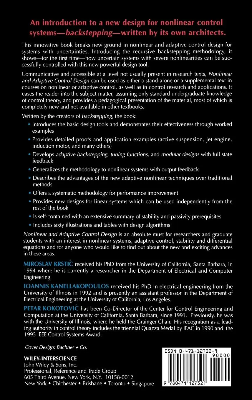 Rückseite: 9780471127321 | Nonlinear and Adaptive Control Design | Miroslav Krstic (u. a.) | Buch