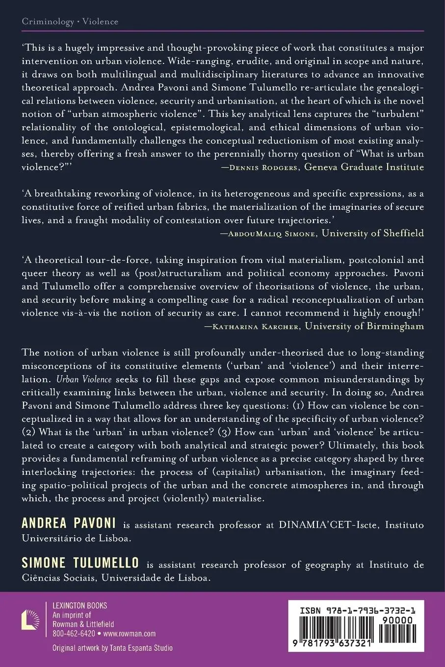 Rückseite: 9781793637321 | Urban Violence | Security, Imaginary, Atmosphere | Pavoni (u. a.)