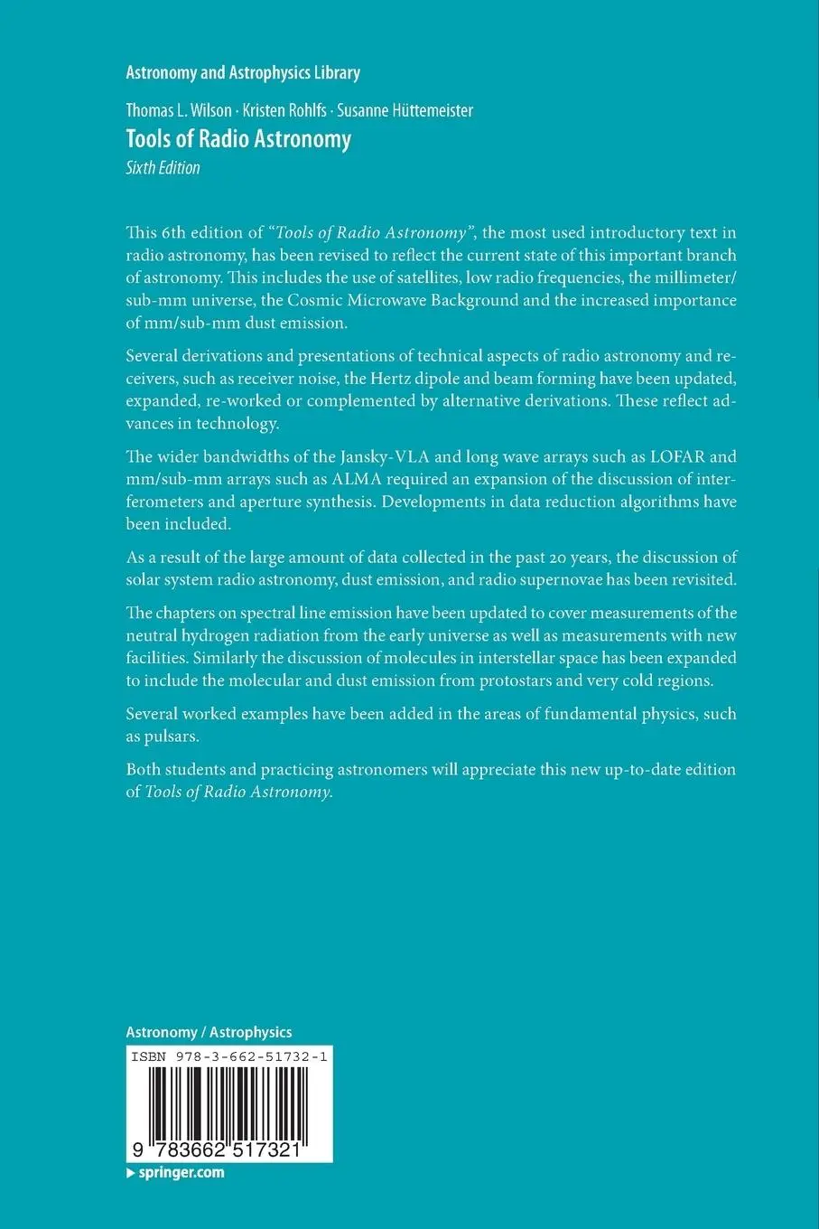 Rückseite: 9783662517321 | Tools of Radio Astronomy | Thomas L. Wilson (u. a.) | Taschenbuch | xv