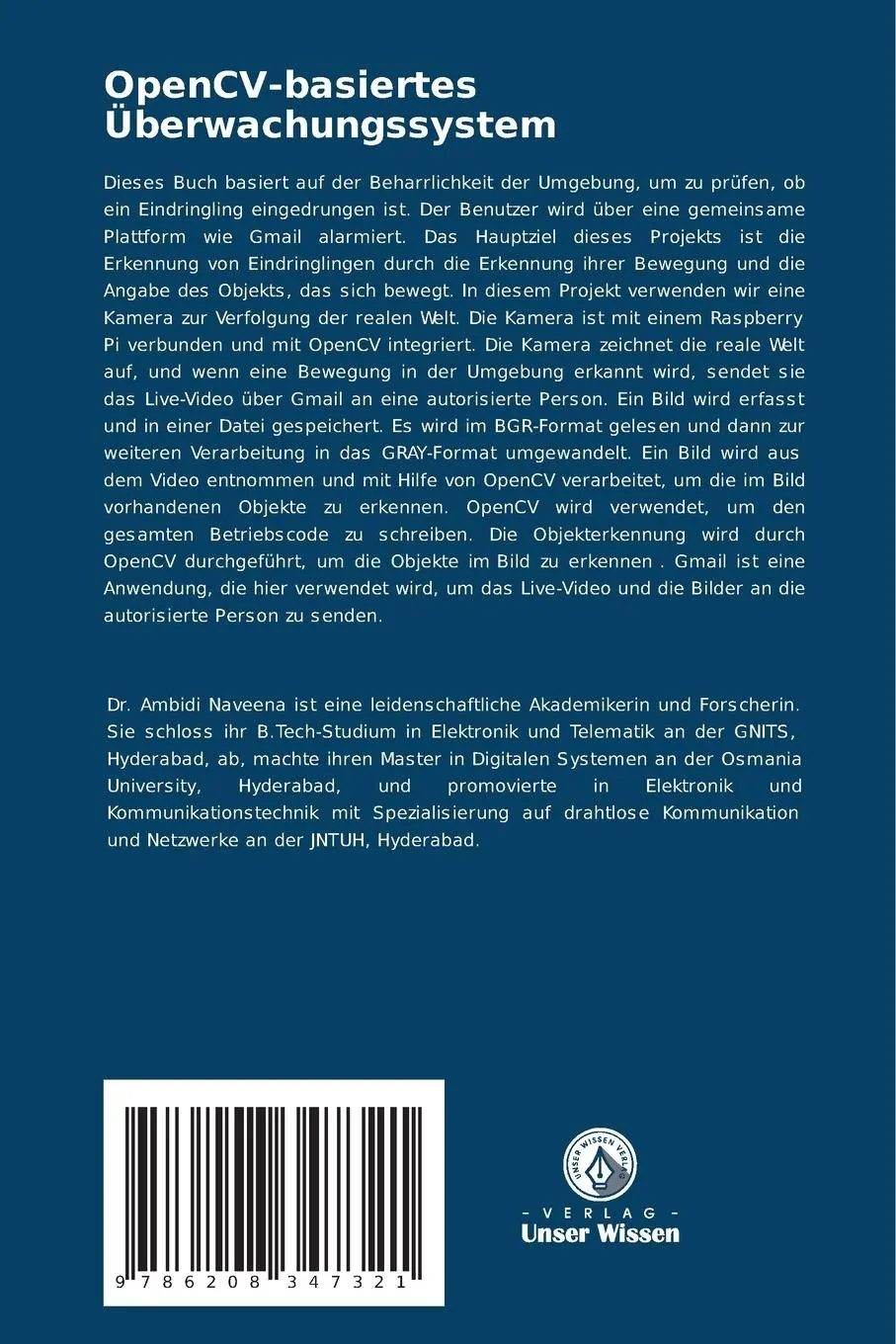 Rückseite: 9786208347321 | OpenCV-basiertes Überwachungssystem | Ambidi Naveena (u. a.) | Buch