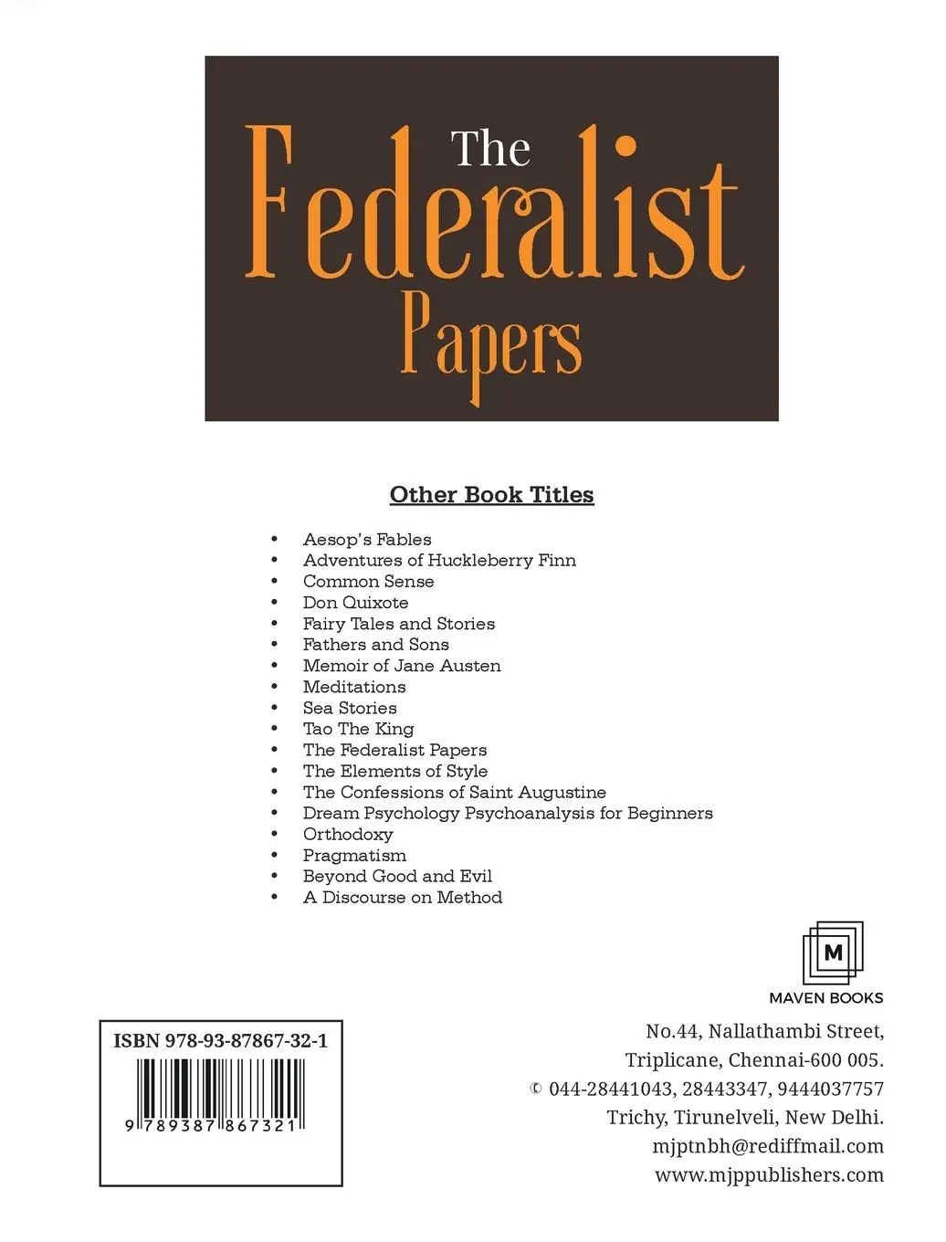 Rückseite: 9789387867321 | The Federalist Papers | A. Hamilton (u. a.) | Taschenbuch | Englisch