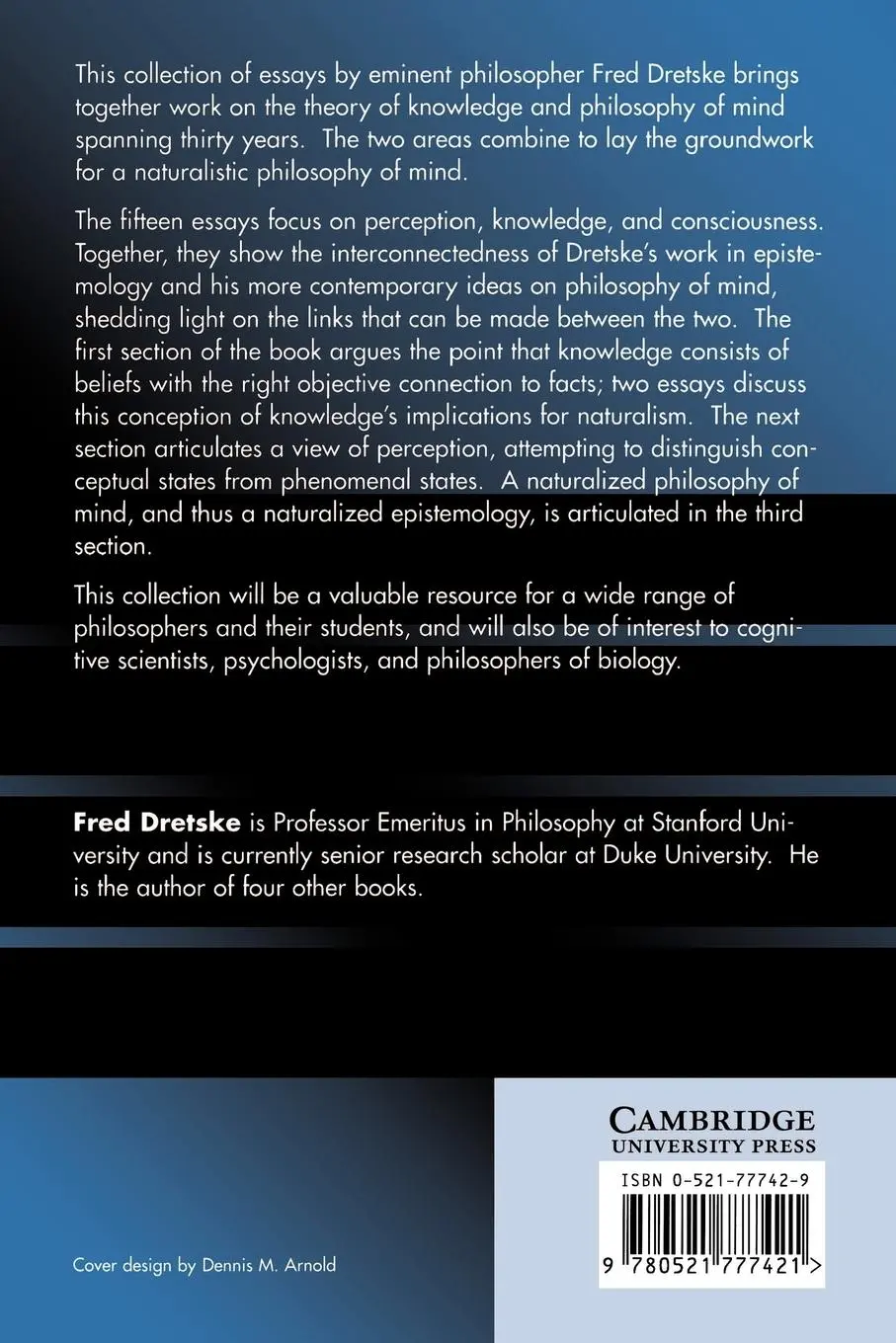 Rückseite: 9780521777421 | Perception, Knowledge and Belief | Selected Essays | Fred I. Dretske