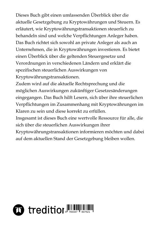 Bild: 9783347847521 | Kryptowährungen und Steuern - aktuelle Gesetzgebung | Moritz | Buch