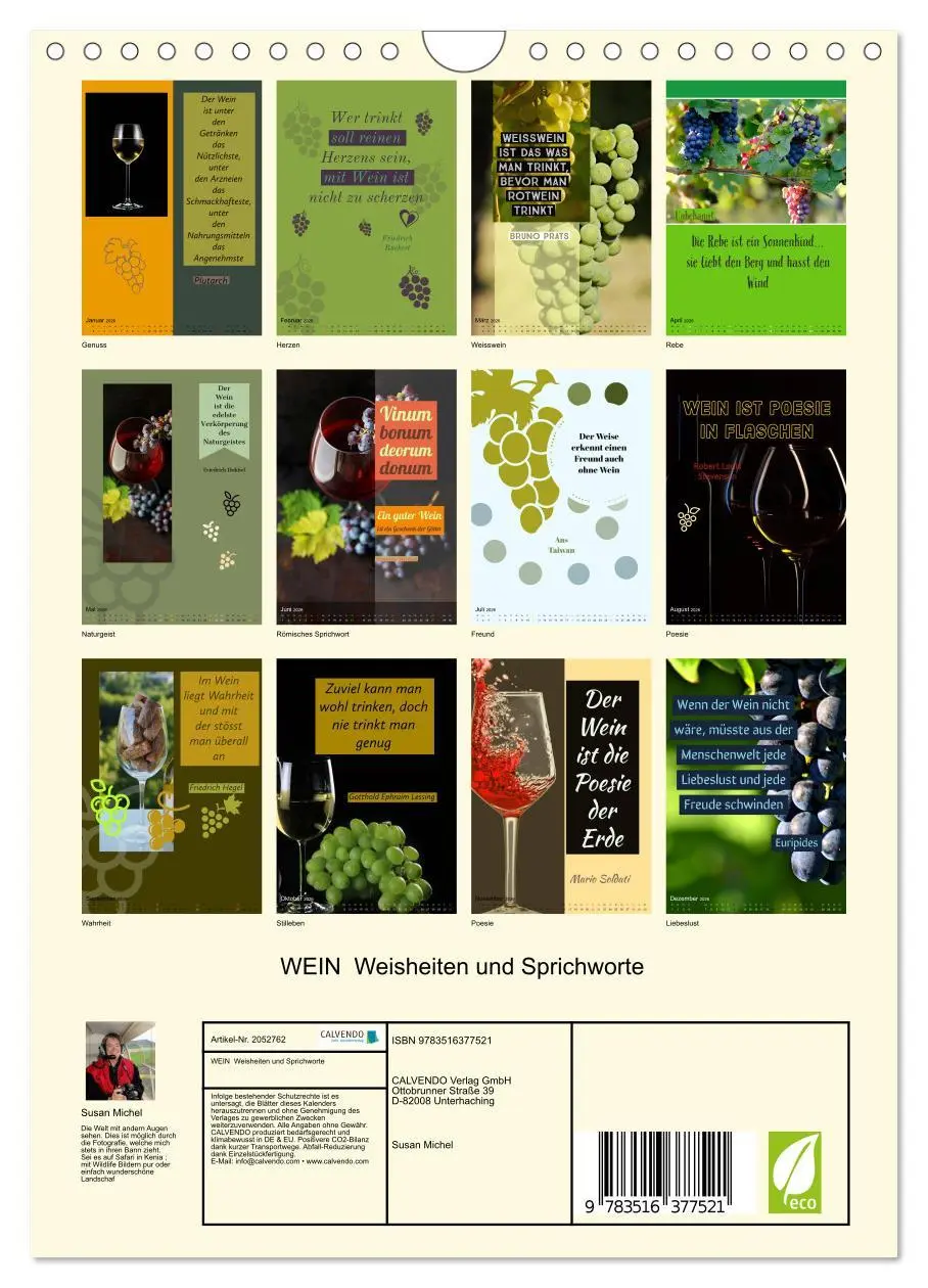 Bild: 9783516377521 | WEIN Weisheiten und Sprichworte (Wandkalender 2026 DIN A4 hoch),...