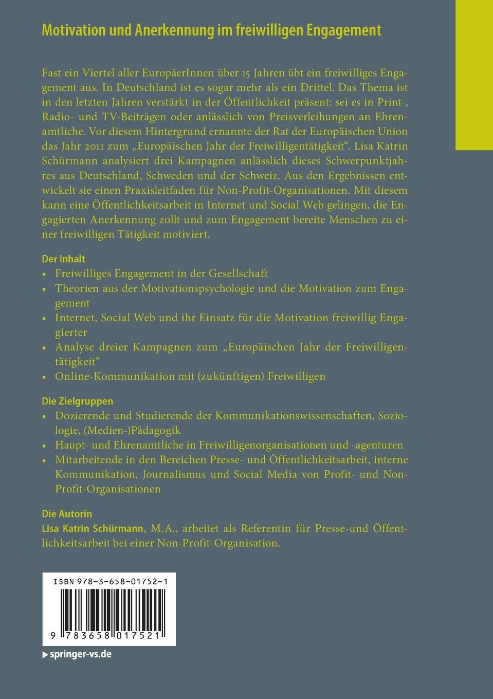 Rückseite: 9783658017521 | Motivation und Anerkennung im freiwilligen Engagement | Schürmann | xi