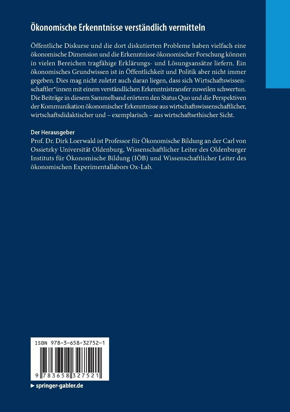 Rückseite: 9783658327521 | Ökonomische Erkenntnisse verständlich vermitteln | Dirk Loerwald