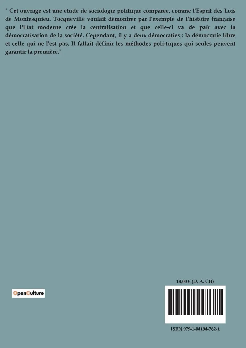 Rückseite: 9791041947621 | L'Ancien régime et la Révolution | Alexis De Tocqueville | Taschenbuch