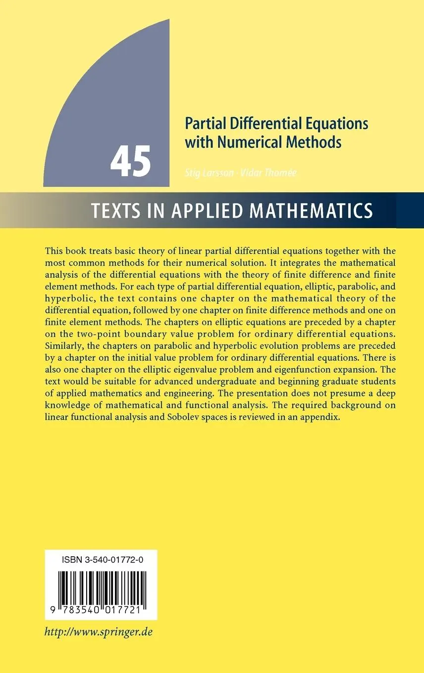 Rückseite: 9783540017721 | Partial Differential Equations with Numerical Methods | Thomee (u. a.)