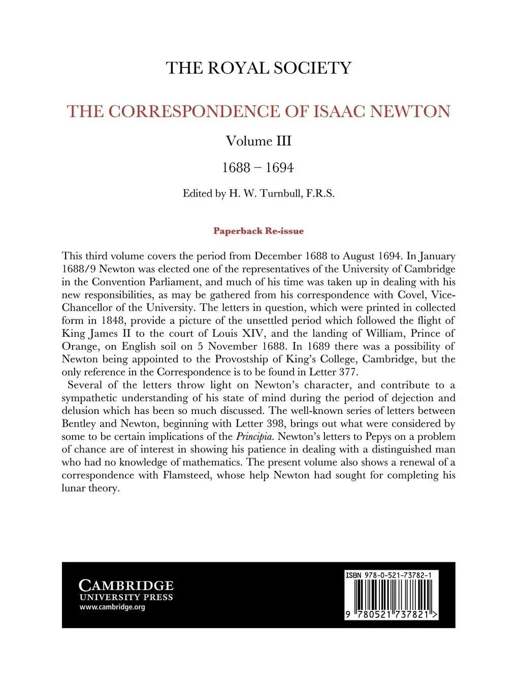 Rückseite: 9780521737821 | The Correspondence of Isaac Newton | Isaac Newton | Taschenbuch | 2008