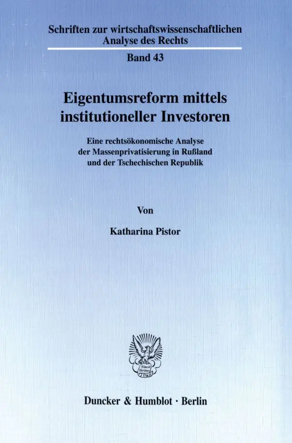 Cover: 9783428097821 | Eigentumsreform mittels institutioneller Investoren. | Pistor | Buch
