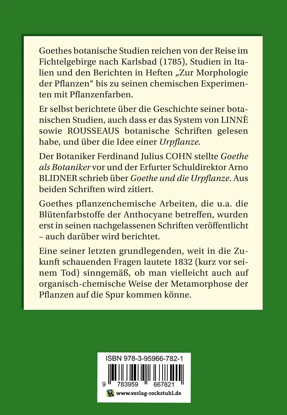 Rückseite: 9783959667821 | GOETHE als BOTANIKER | Georg Schwedt | Taschenbuch | 148 S. | Deutsch