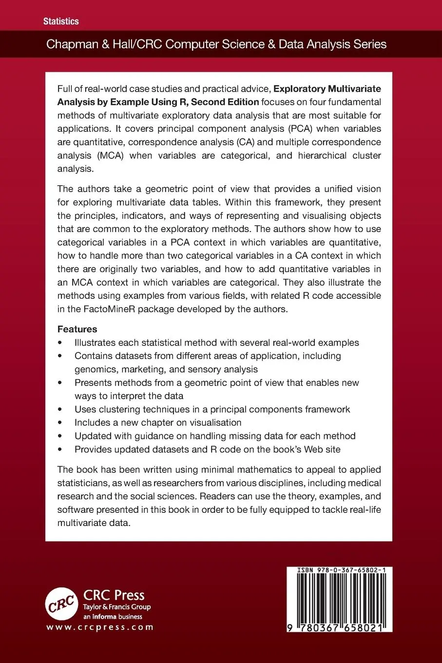 Rückseite: 9780367658021 | Exploratory Multivariate Analysis by Example Using R | Husson (u. a.)