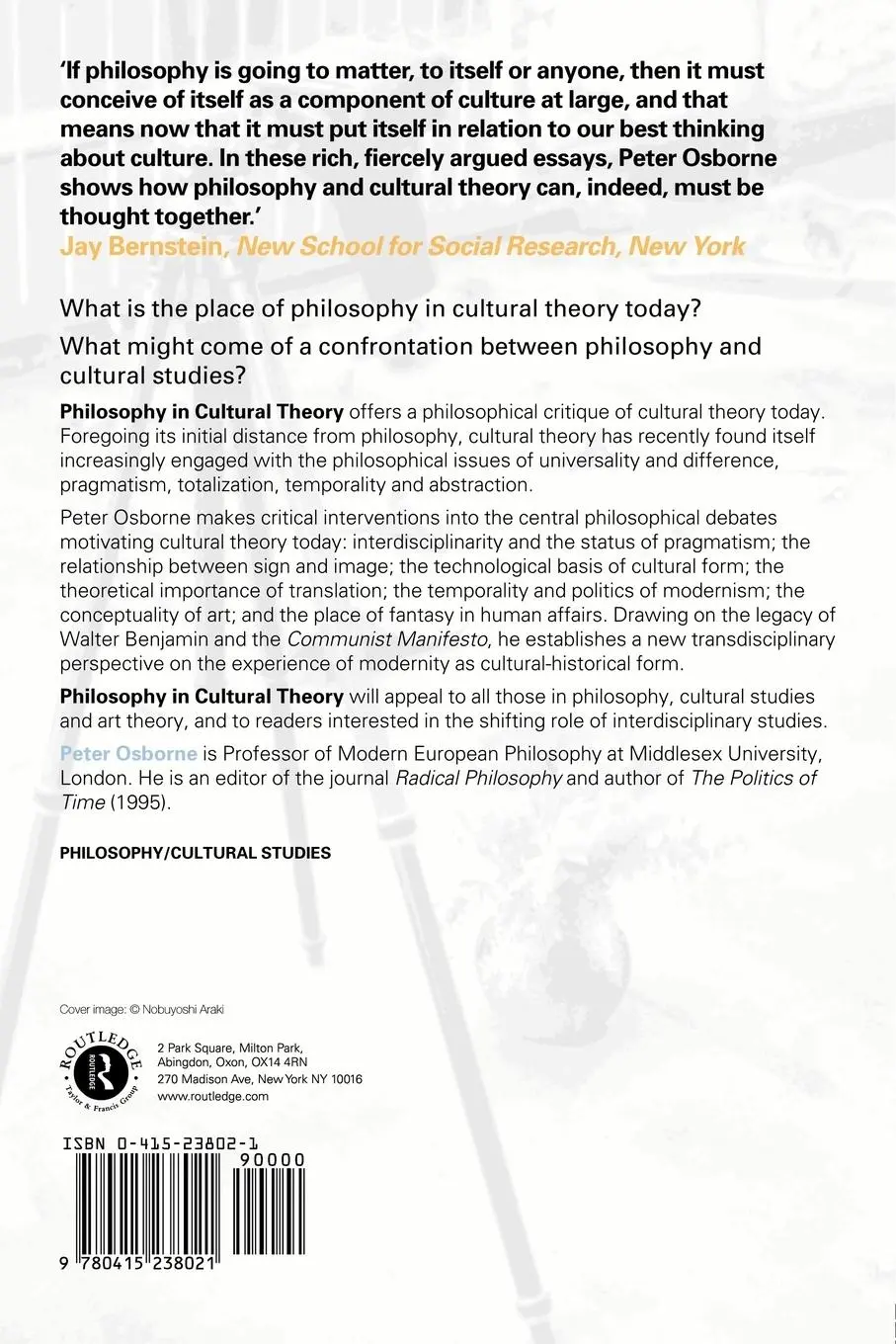 Rückseite: 9780415238021 | Philosophy in Cultural Theory | Peter Osborne | Taschenbuch | Englisch