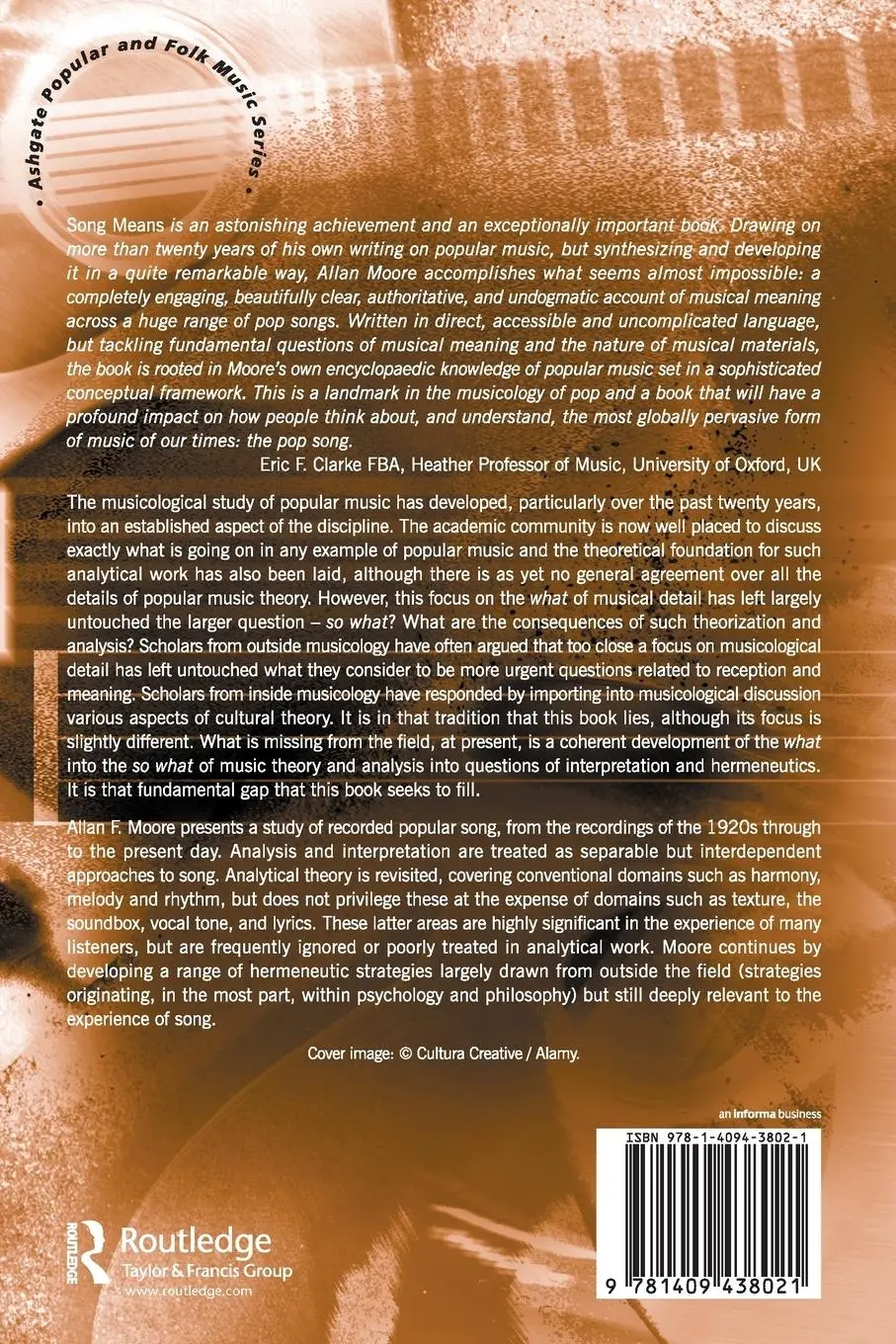 Rückseite: 9781409438021 | Song Means | Analysing and Interpreting Recorded Popular Song | Moore