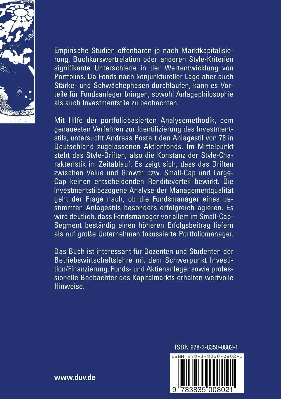 Rückseite: 9783835008021 | Der Anlagestil deutscher Aktienfonds | Andreas Postert | Taschenbuch