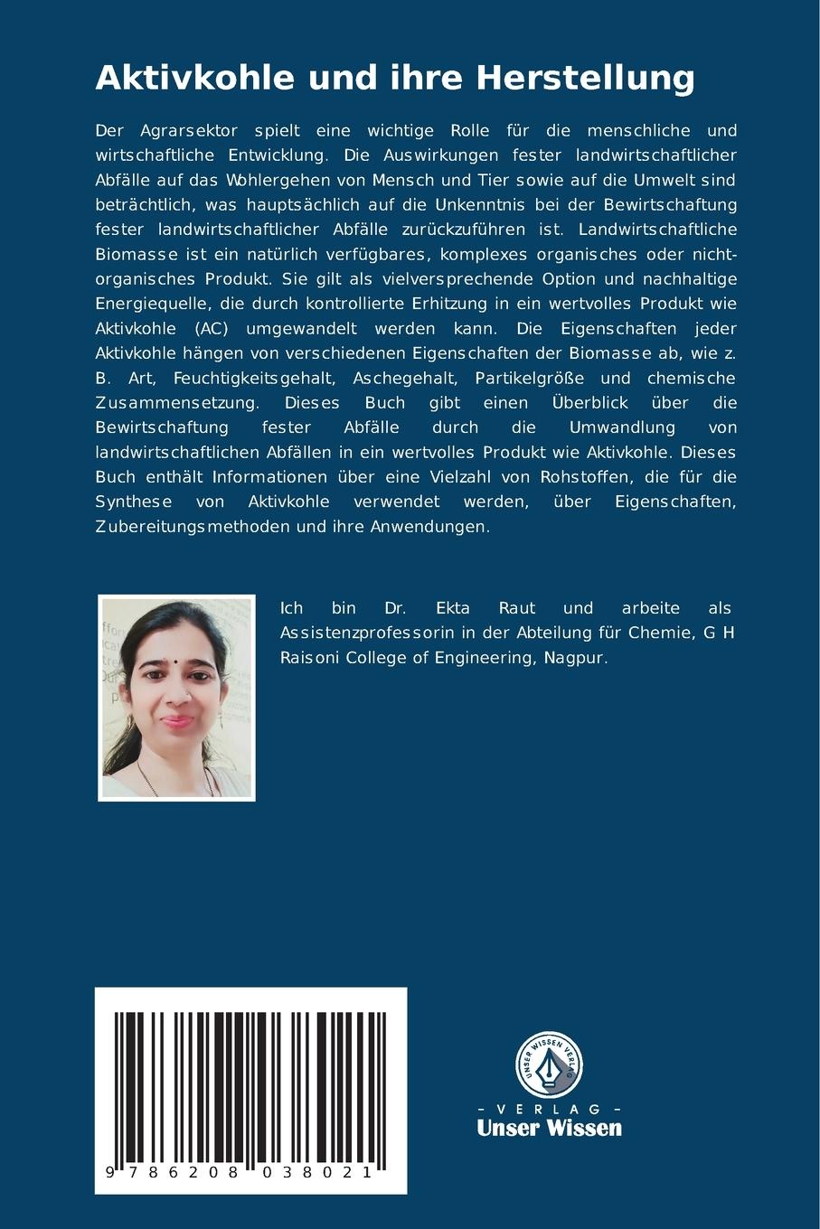 Rückseite: 9786208038021 | Aktivkohle und ihre Herstellung | Ekta Raut | Taschenbuch | 64 S.