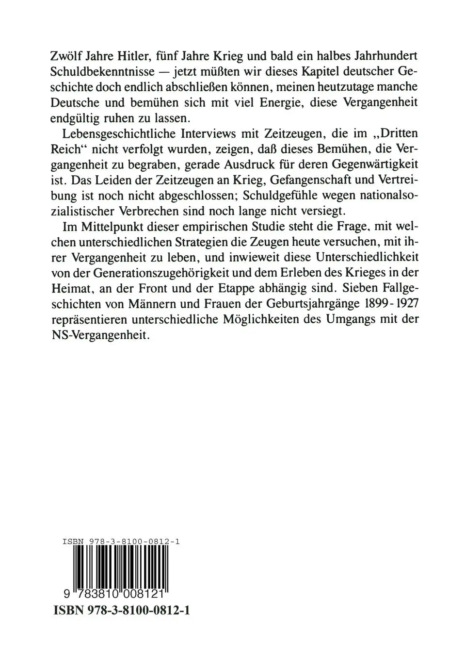 Rückseite: 9783810008121 | "Als der Krieg kam, hatte ich mit Hitler nichts mehr zu tun" | Buch