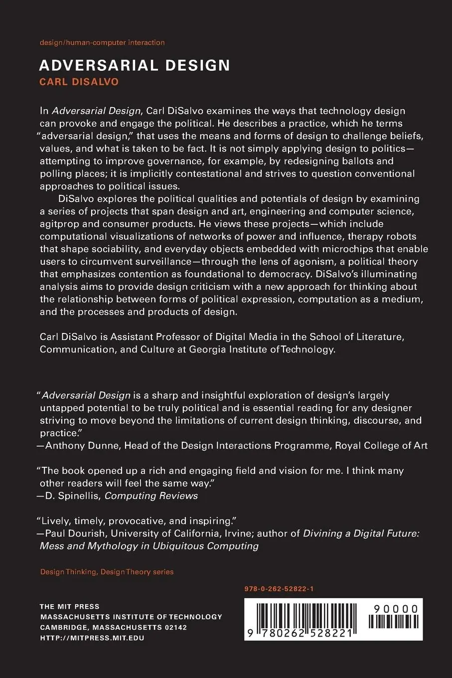 Rückseite: 9780262528221 | Adversarial Design | Carl Disalvo | Taschenbuch | Englisch | 2015