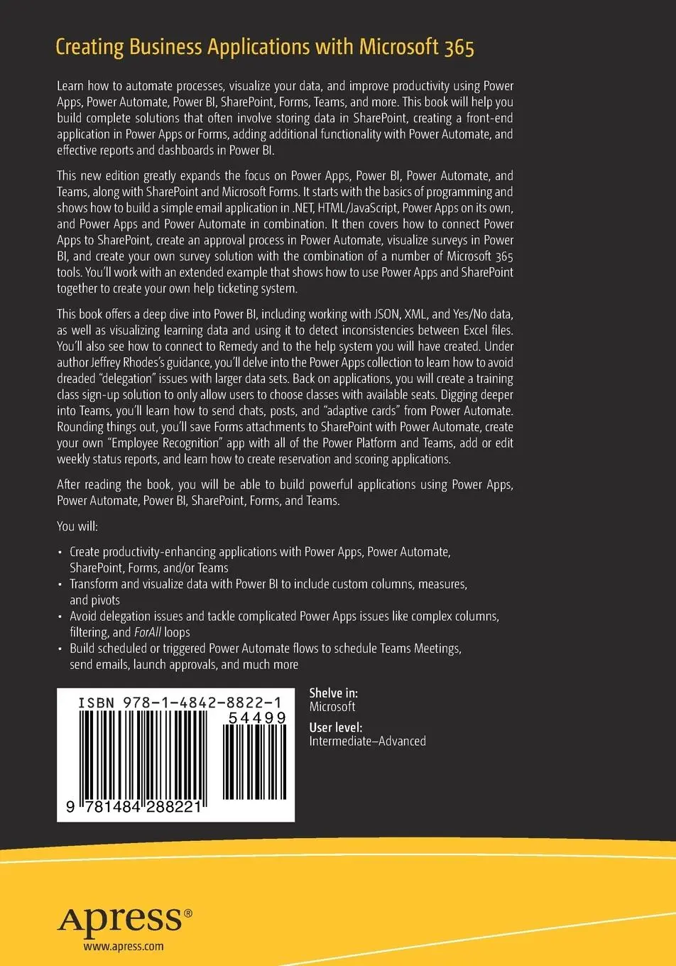 Rückseite: 9781484288221 | Creating Business Applications with Microsoft 365 | Jeffrey M. Rhodes
