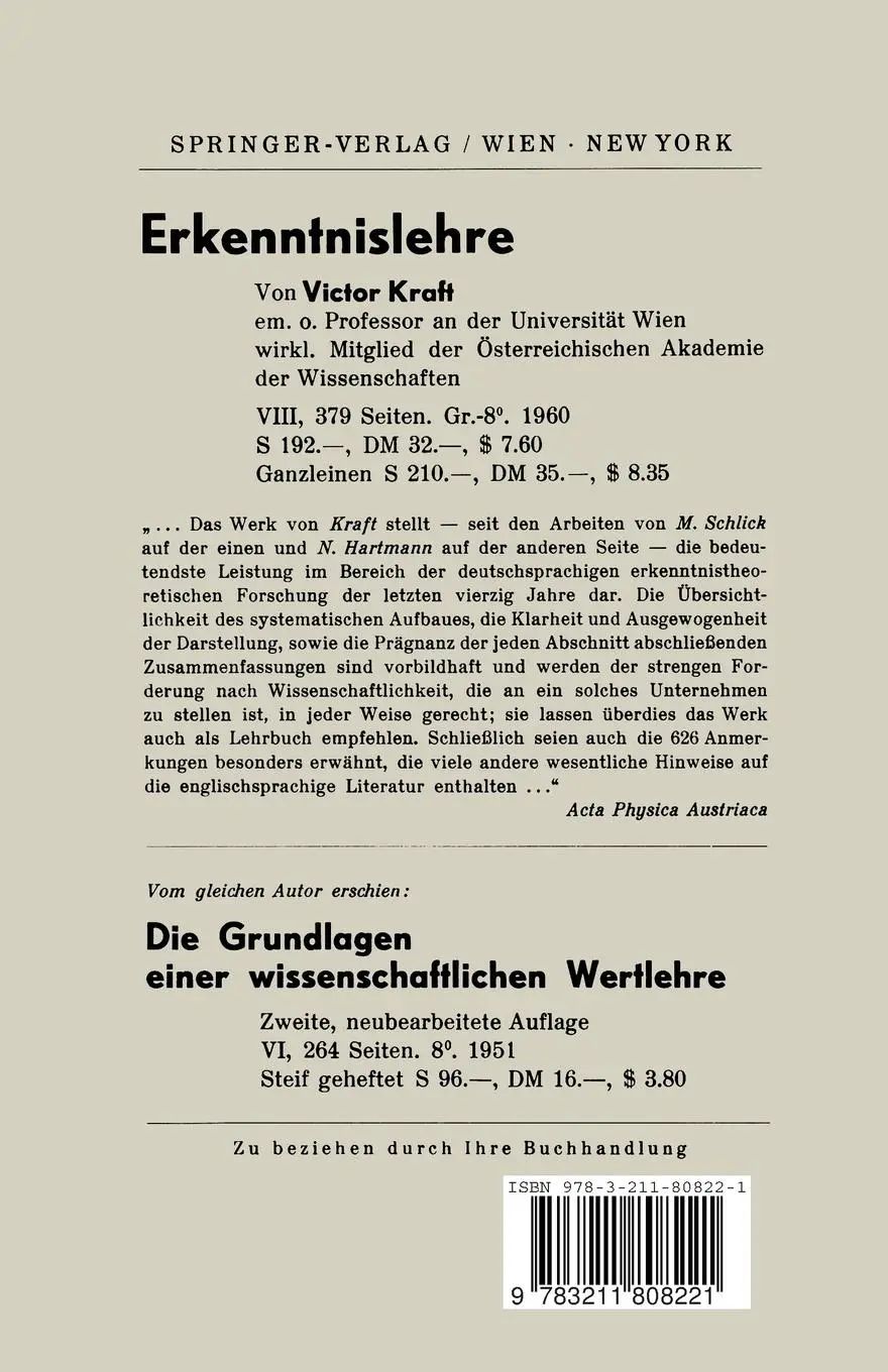 Rückseite: 9783211808221 | Einführung in die Philosophie | Victor Kraft | Taschenbuch | vi