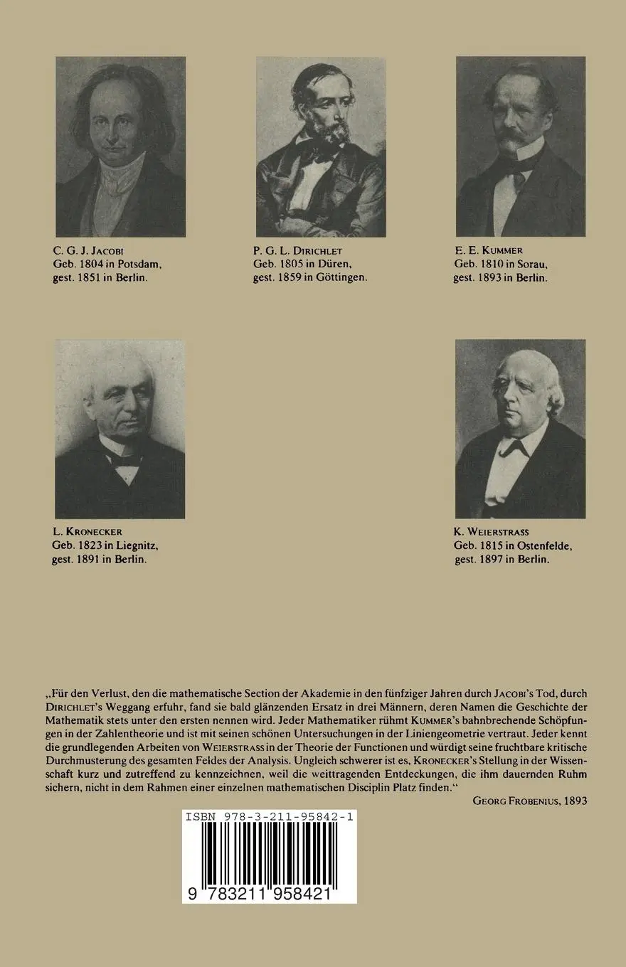 Rückseite: 9783211958421 | Nachrufe auf Berliner Mathematiker des 19. Jahrhunderts | H. Reichardt